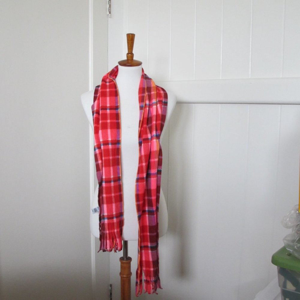 3/$15 Pink Plaid Scarf with Fringe - Picture 4 of 7